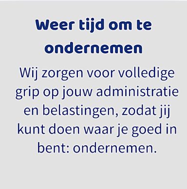 Tekst over het aanbieden van administratieve en belastingdiensten voor ondernemers.